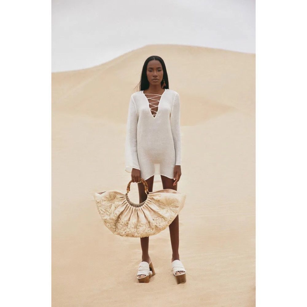 NWT Cult Gaia Womens Naomi Ivory Lace Up Sheer Swim Top Cover-Up L - Picture 5 of 10